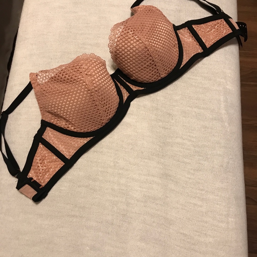 Victorias Secret Dusty Rose/Mauve Fishnet style plunge bra
